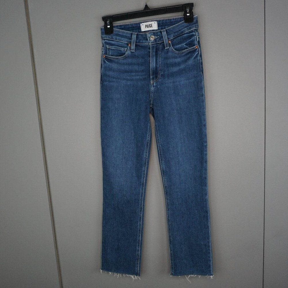 Paige Cindy Crop High Rise Straight Raw Hem Jeans In Wonderwall size 24